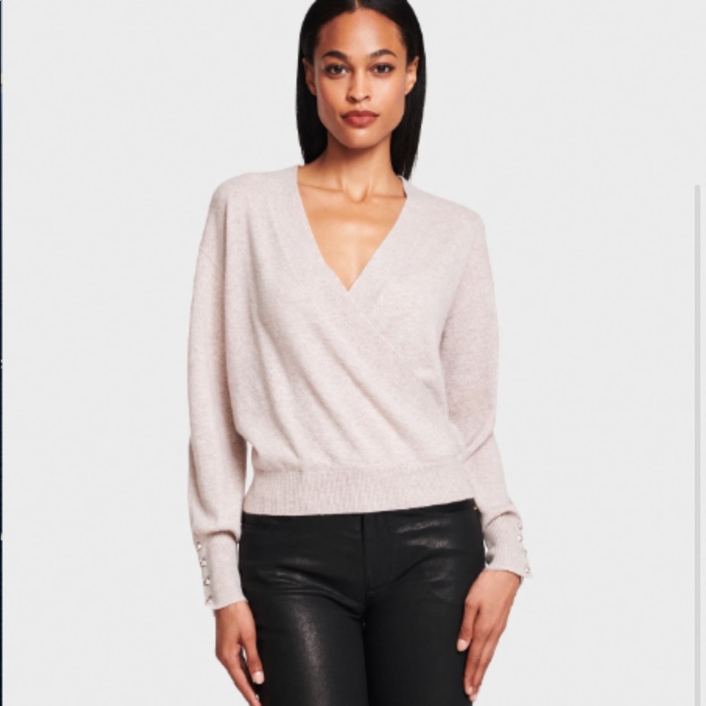 White+Warren Cashmere Button Cuff Wrap Top S